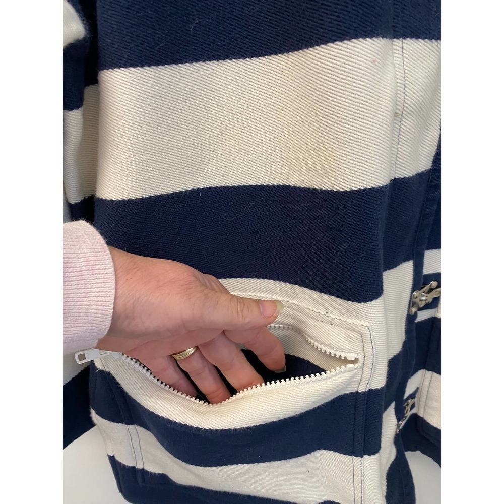 Jones New York Sports Jacket LARGE Womens Striped 100% Cotton Navy Blue White - Picture 5 of 7